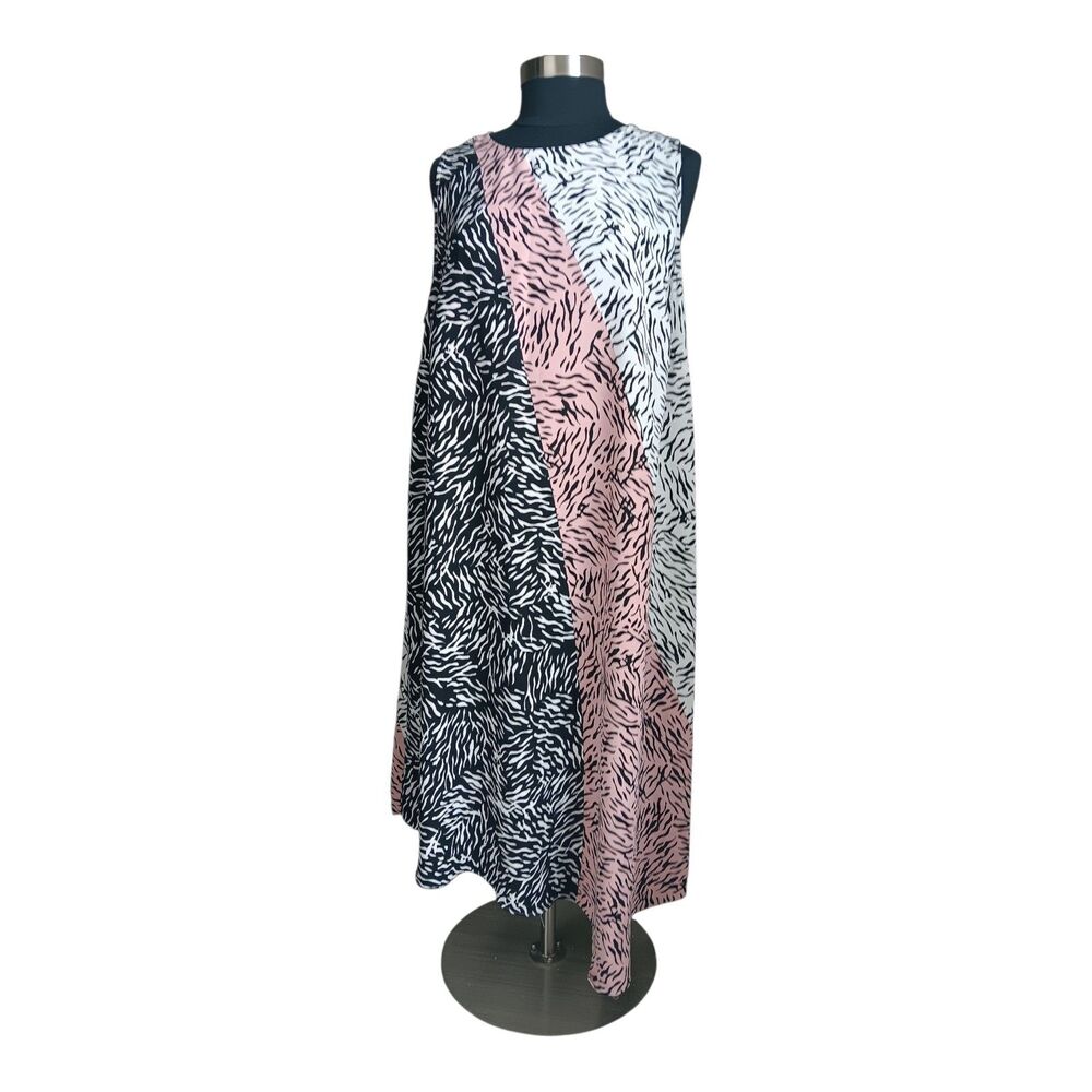 Alfani Women's Sleeveless Dress Color Block Animal Print Asymmetrical Hem 20W